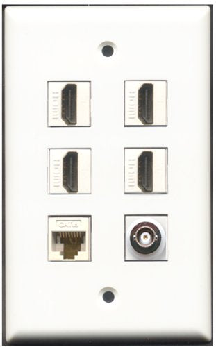 RiteAV - 4 Port HDMI 1 BNC 1 Cat6 Ethernet White Wall Plate