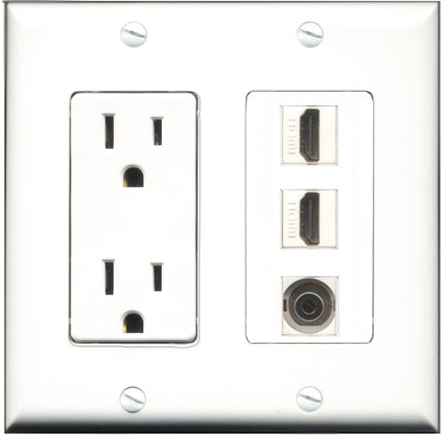 RiteAV - 15 Amp Power Outlet 2 Port HDMI 1 Port 3.5mm Decorative Wall Plate
