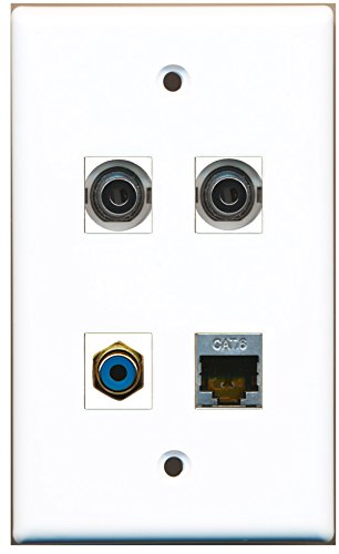 RiteAV - 1 Port RCA Blue 1 Port Shielded Cat6 Ethernet 2 Port 3.5mm Wall Plate