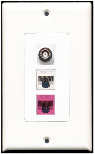 RiteAV - 1 Port BNC 1 Cat5e Ethernet White 1 Cat5e Ethernet Pink Wall Plate Decorative