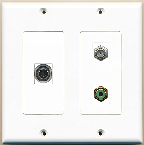 RiteAV - 1 Port RCA Green 1 Port Coax Cable TV- F-Type 1 Port 3.5mm - 2 Gang Wall Plate