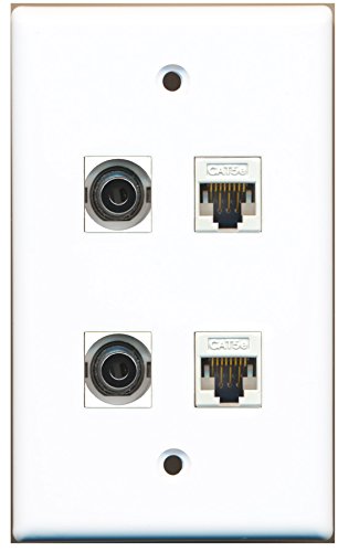 RiteAV - 2 Port 3.5mm 2 Port Cat5e Ethernet White Wall Plate
