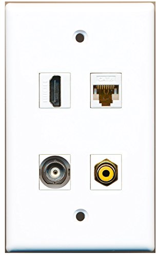 RiteAV - 1 Port HDMI 1 Port RCA Yellow 1 Port BNC 1 Port Cat6 Ethernet White Wall Plate
