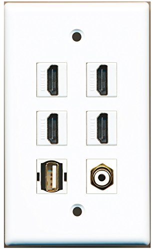 RiteAV - 4 HDMI 1 Port RCA White 1 Port USB A-A Wall Plate