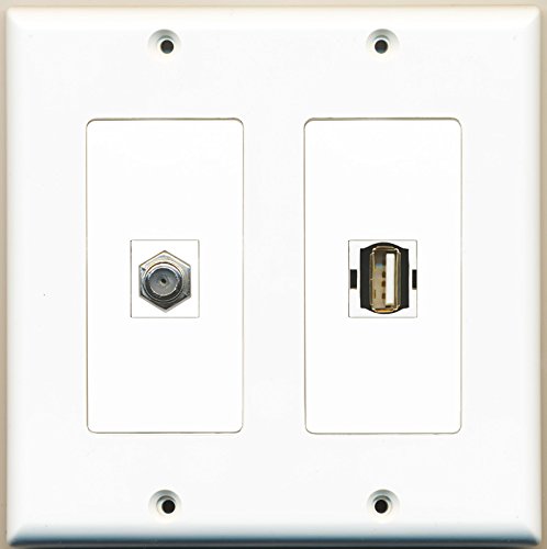 RiteAV - 1 Port Coax Cable TV- F-Type 1 Port USB A-A - Dual Gang Wall Plate