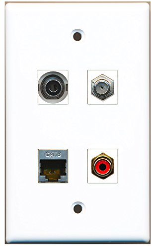 RiteAV - 1 Port RCA Red 1 Port Coax Cable TV- F-Type 1 Port Shielded Cat6 Ethernet 1 Port 3.5mm Wall Plate