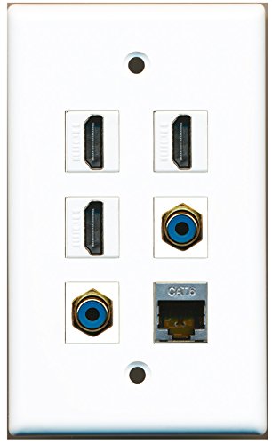 RiteAV - 3 HDMI 2 Port RCA Blue 1 Port Shielded Cat6 Ethernet Wall Plate