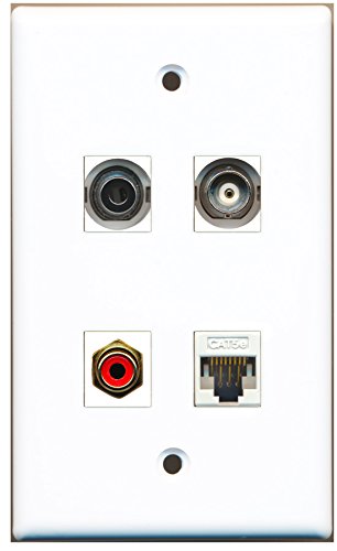 RiteAV - 1 Port RCA Red 1 Port 3.5mm 1 Port BNC 1 Port Cat5e Ethernet White Wall Plate