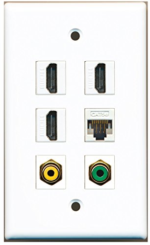 RiteAV - 3 HDMI 1 Port RCA Yellow 1 Port RCA Green 1 Port Cat5e Ethernet White Wall Plate