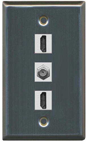 RiteAV - 2 Port HDMI and 1 Port Coax Cable TV- F-Type Wall Plate - Stainless Steel
