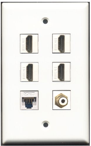 RiteAV - 4 Port HDMI 1 RCA White 1 Cat5e Ethernet White Wall Plate