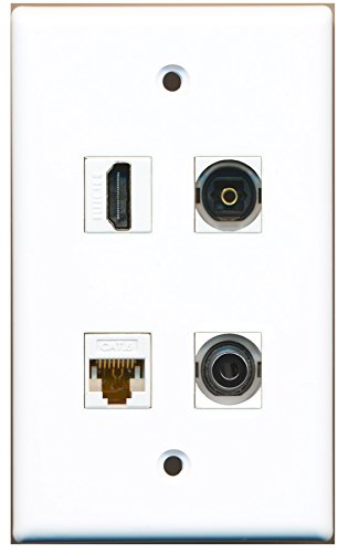 RiteAV - 1 Port HDMI 1 Port Toslink 1 Port 3.5mm 1 Port Cat6 Ethernet White Wall Plate