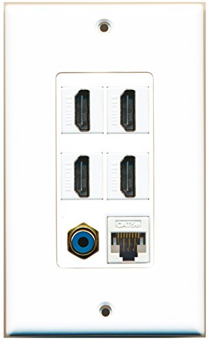 RiteAV - 4 Port HDMI 1 RCA Blue 1 Cat5e Ethernet White Wall Plate Decorative