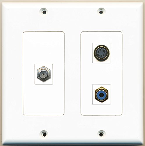 RiteAV - 1 Port RCA Blue 1 Port Coax Cable TV- F-Type 1 Port S-Video - 2 Gang Wall Plate