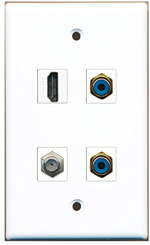 RiteAV - 1 Port HDMI 2 Port RCA Blue 1 Port Coax Cable TV- F-Type Wall Plate
