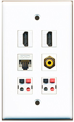 RiteAV - 2 HDMI 1 Port RCA Yellow 1 Port Cat5e Ethernet White 2 Port Speaker Wall Plate