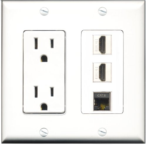 RiteAV - 15 Amp Power Outlet 2 Port HDMI 1 Port Shielded Cat6 Ethernet Ethernet Decorative Wall Plate