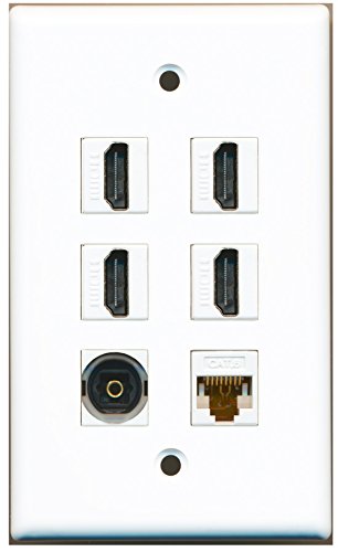 RiteAV - 4 HDMI 1 Port Toslink 1 Port Cat6 Ethernet White Wall Plate
