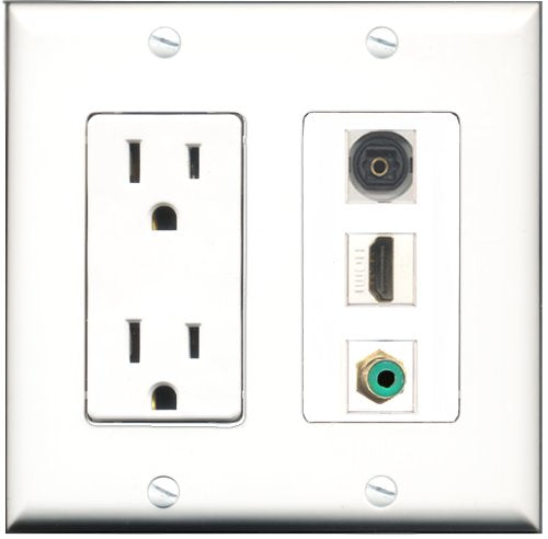 RiteAV - 15 Amp Power Outlet 1 Port HDMI 1 Port RCA Green 1 Port Toslink Decorative Wall Plate