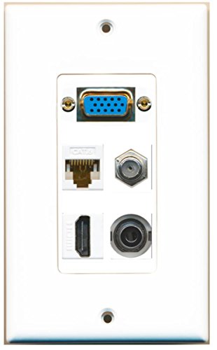RiteAV (1 Gang Decorative) Svga HDMI Coax Cat6 White 3.5mm Wall Plate White