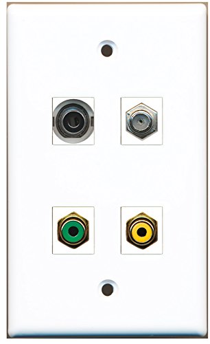 RiteAV - 1 Port RCA Yellow 1 Port RCA Green 1 Port Coax Cable TV- F-Type 1 Port 3.5mm Wall Plate