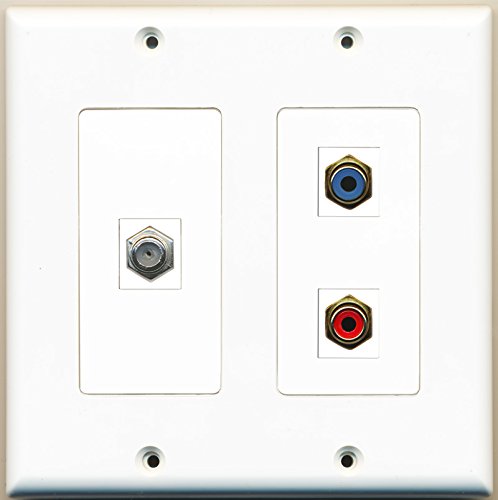 RiteAV - 1 Port RCA Red 1 Port RCA Blue 1 Port Coax Cable TV- F-Type - 2 Gang Wall Plate