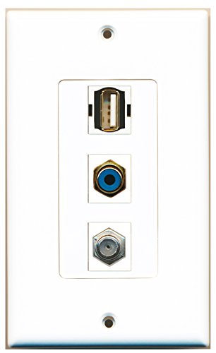 RiteAV - 1 Port RCA Blue and 1 Port Coax Cable TV- F-Type and 1 Port USB A-A Decorative Wall Plate Decorative