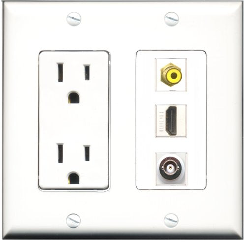 RiteAV - 15 Amp Power Outlet 1 Port HDMI 1 Port RCA Yellow 1 Port BNC Decorative Wall Plate