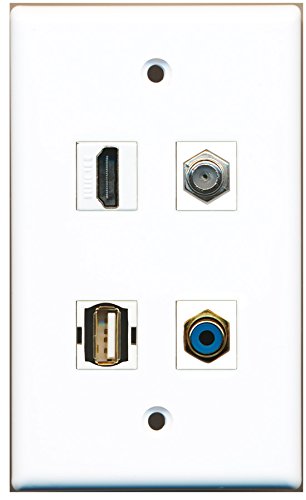 RiteAV - 1 Port HDMI 1 Port RCA Blue 1 Port Coax Cable TV- F-Type 1 Port USB A-A Wall Plate