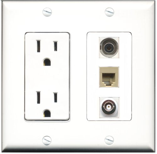RiteAV - 15 Amp Power Outlet 1 Port Phone Beige 1 Port 3.5mm 1 Port BNC Decorative Wall Plate