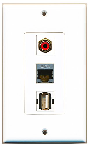 RiteAV - 1 Port RCA Red and 1 Port USB A-A and 1 Port Shielded Cat6 Ethernet Decorative Wall Plate Decorative