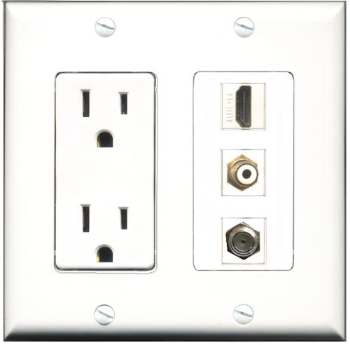 RiteAV - 15 Amp Power Outlet 1 Port HDMI 1 Port RCA White 1 Port Coax Decorative Wall Plate