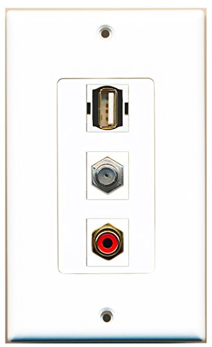 RiteAV - 1 Port RCA Red and 1 Port Coax Cable TV- F-Type and 1 Port USB A-A Decorative Wall Plate Decorative