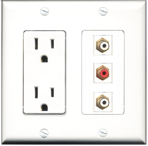 RiteAV - 15 Amp Power Outlet 1 Port RCA Red 2 Port RCA White Decorative Wall Plate