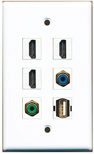 RiteAV - 3 HDMI 1 Port RCA Green 1 Port RCA Blue 1 Port USB A-A Wall Plate