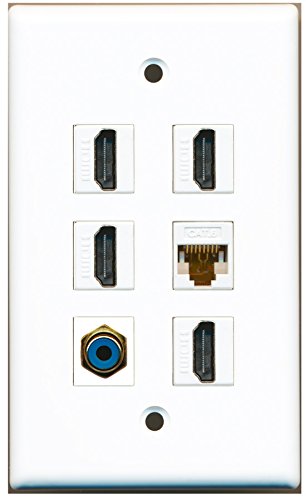 RiteAV - 4 HDMI 1 Port RCA Blue 1 Port Cat6 Ethernet White Wall Plate