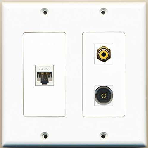 RiteAV - 1 Port RCA Yellow 1 Port Toslink 1 Port Cat5e Ethernet White - 2 Gang Wall Plate