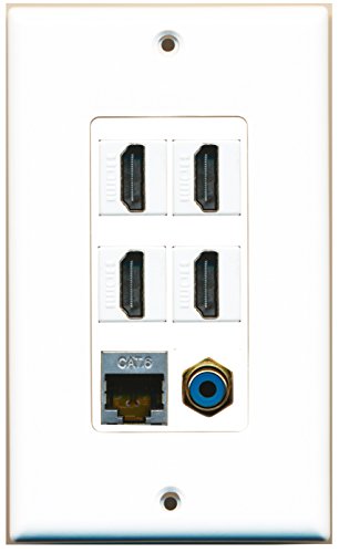 RiteAV - 4 Port HDMI 1 RCA Blue 1 Shielded Cat6 Ethernet Wall Plate Decorative