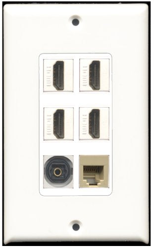 RiteAV - 4 Port HDMI 1 Phone RJ11 RJ12 Beige 1 Toslink Wall Plate White