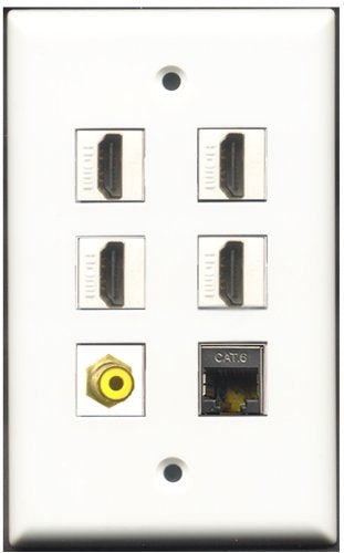 RiteAV - 4 Port HDMI 1 RCA Yellow 1 Shielded Cat6 Ethernet Wall Plate