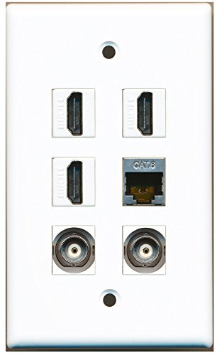 RiteAV - 3 HDMI 1 Port Shielded Cat6 Ethernet 2 Port BNC Wall Plate