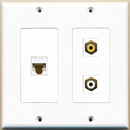 RiteAV - 1 Port RCA White 1 Port RCA Yellow 1 Port Cat6 Ethernet White - 2 Gang Wall Plate