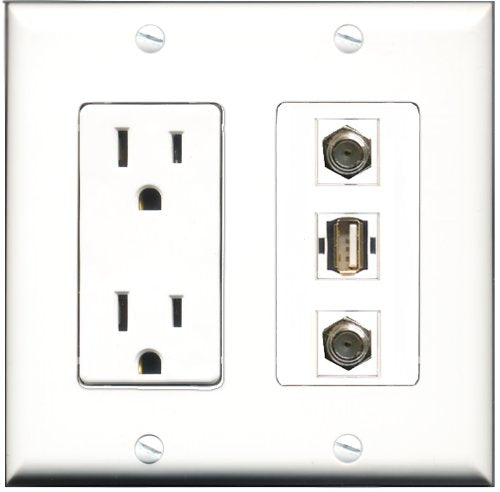 RiteAV - 15 Amp Power Outlet 2 Port Coax 1 Port USB A-A Decorative Wall Plate