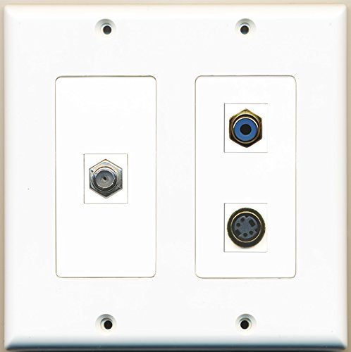 RiteAV - 1 Port RCA Blue 1 Port Coax Cable TV- F-Type 1 Port S-Video - 2 Gang Wall Plate