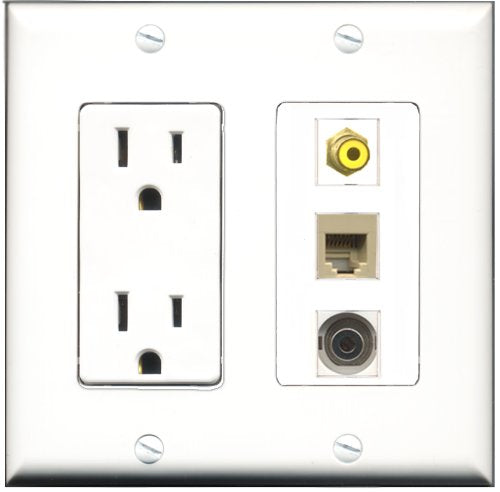 RiteAV - 15 Amp Power Outlet 1 Port RCA Yellow 1 Port Phone Beige 1 Port 3.5mm Decorative Wall Plate