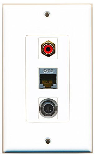 RiteAV - 1 Port RCA Red and 1 Port Shielded Cat6 Ethernet and 1 Port 3.5mm Decorative Wall Plate Decorative