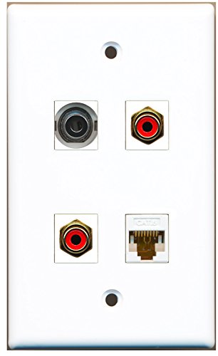 RiteAV - 2 Port RCA Red 1 Port 3.5mm 1 Port Cat6 Ethernet White Wall Plate