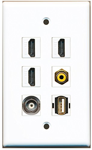 RiteAV - 3 HDMI 1 Port RCA Yellow 1 Port USB A-A 1 Port BNC Wall Plate
