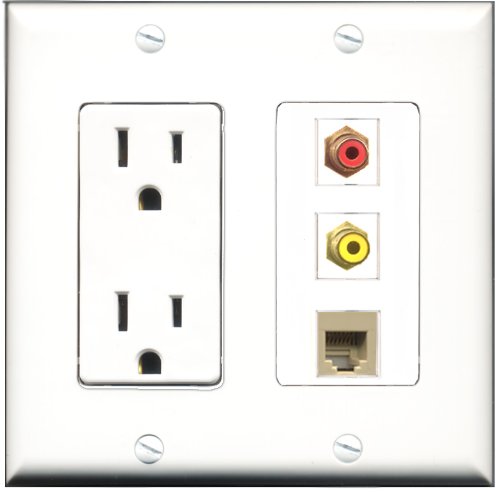 RiteAV - 15 Amp Power Outlet 1 Port RCA Red 1 Port RCA Yellow 1 Port Phone Beige Decorative Wall Plate