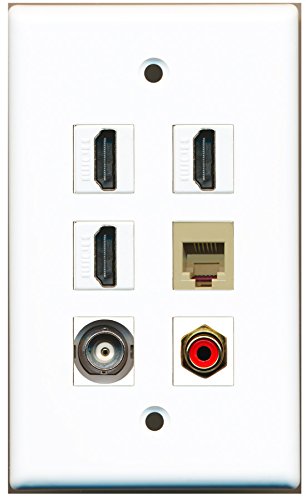 RiteAV - 3 HDMI 1 Port RCA Red 1 Port Phone RJ11 RJ12 Beige 1 Port BNC Wall Plate